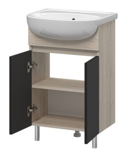 Напольная тумба под раковину Misty Поло 50см антрацит/дуб Галифакс белый