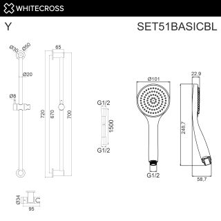 Душевой гарнитур на штанге WHITECROSS SET51BASICCR хром
