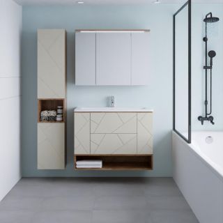 Зеркальный шкаф с подсветкой Бриклаер Кристалл 4627125417214 95 см дуб крафт табачный