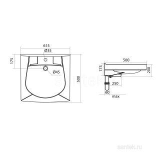 Прямоугольная раковина Santek Пилот 50 1WH110569