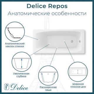 Ванна чугунная Delice Repos  DLR220507RB 150х70 с черными матовыми ручками