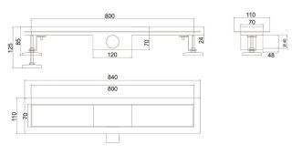 Душевой лоток РМС ТЛ-03-80х7 80см нержавеющая сталь