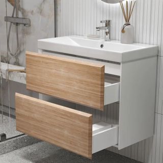 Тумба под раковину подвесная Velvex Gesso tp.GES.9696.80.2Y белый матовый/дуб сонома, 80 см