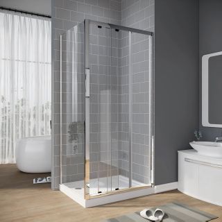 Душевой уголок Veconi Rovigo RV-028B, 1000х700х1950, черный матовый, прозрачное стекло