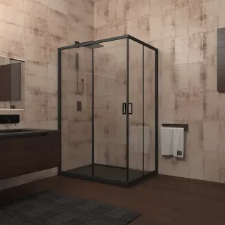 Душевой уголок Veconi Rovigo RV-14, 1100x900x1950, черный, стекло прозрачное