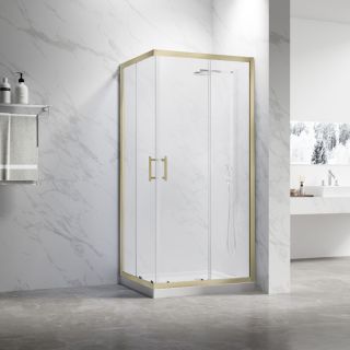 Душевой уголок Veconi Rovigo RV-27G, 1000x1000x1900, золото брашинг, прозрачное стекло