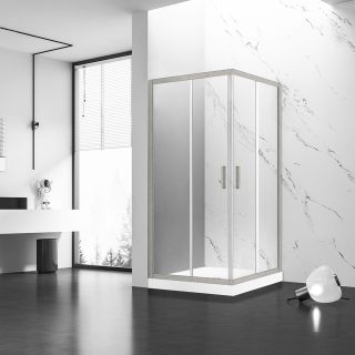 Душевой уголок Veconi Rovigo RV-83, 1000х900х1950, никель брашинг, прозрачное стекло