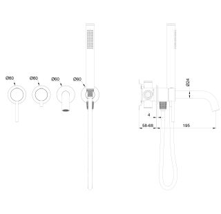 Встраиваемый смеситель для ванны Wonzon & Woghand Stick WW-889017-MB чёрный матовый