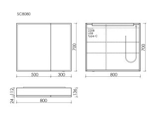 Зеркальный шкаф с подсветкой Sancos Evoke SC8080 80 см серый
