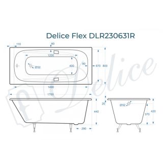 Ванна чугунная Delice Flex 170х80 с отверстиями под ручки
