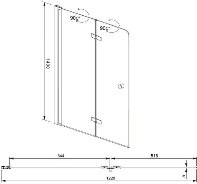 Шторка на ванну Aquanet Beta 4 NF6222-hinge 196053 120 см профиль хром стекло прозрачное