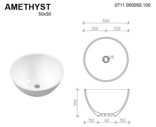 Раковина Whitecross Amethyst 0711.050050.100 50см белый глянец
