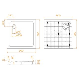 Душевой поддон RGW SMC-C-088 12350199-01 90x90 см белый