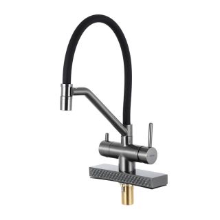 Смеситель для кухни Gappo G4098-9 с водопадом и гибким изливом оружейная сталь
