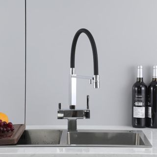 Смеситель для кухни Gappo G4395-50 с подключением фильтра питьевой воды и гибким изливом хром/чёрный