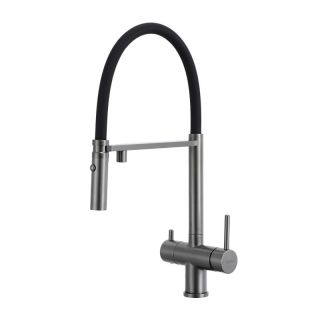 Смеситель для кухни Gappo G4397-89 с подключением фильтра питьевой воды и гибким изливом оружейная сталь/чёрный