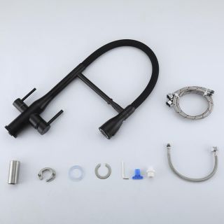 Смеситель для кухни Gappo G4399-76 с гибким изливом и подключением фильтра питьевой воды чёрный