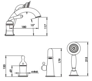 Смеситель на борт ванны Rose R0212H чёрный матовый