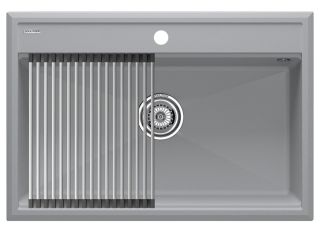 Комплект Paulmark: мойка Stepia 80 и ролл-мат Step PM117551-GRS+R375-BS серый дым/брашированная нержавеющая сталь