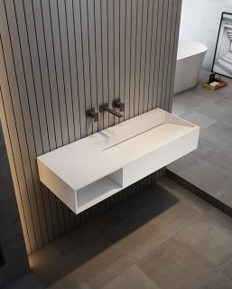 Подвесная тумба с раковиной ABBER Stein AS2640-1.0 L левая 100см белый матовый