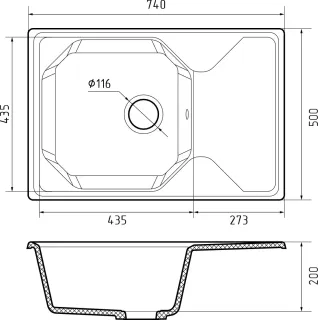 Мойка кухонная GranFest UNIQUE U-740L иней