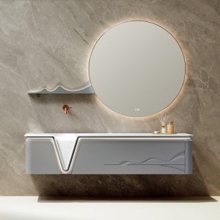 Комплект мебели для ванной Black&White Gravity V-2400 Hettich drawers Corian no-hole mirror LED Anti-fog