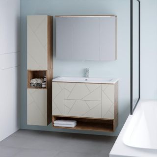 Зеркальный шкаф с подсветкой Бриклаер Кристалл 4627125417214 95 см дуб крафт табачный