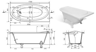 Ванна из литьевого мрамора Эстет Венеция ФР-00002045 П 170x80см белый
