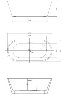 Ванна акриловая Vincea VBT-4291-1700, 1700*800*580, цвет белый, щелевой перелив