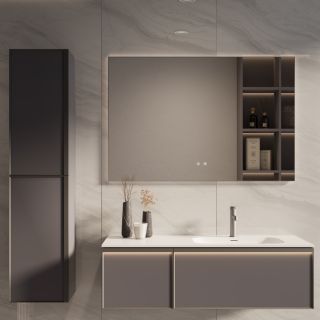 База под раковину Vincea Elise 1200 подвесная, правая, 2 выкатных ящика soft-close, серый матовый