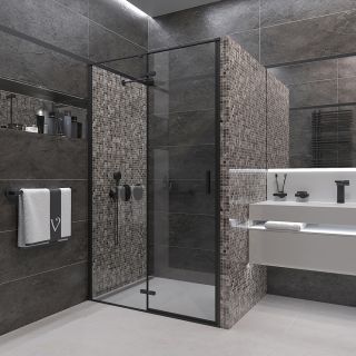 Душевая дверь Veconi Vianno VN-73B, 900x1950, Черный, стекло прозрачное