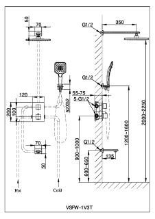 Душевой комплект Vincea Desire VSFW-1N3TGM встраиваемый трехрежимный вороненая сталь