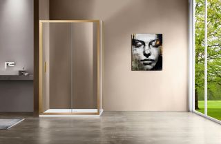 Душевой уголок Vincea Garda VSR-1G9013CLG, 1300*900, брашированное золото, стекло прозрачное