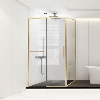 Душевой уголок Vincea Slim Soft VSR-1SS8013CLG, 1300*800, брашированное золото, стекло прозрачное