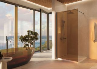 Душевая перегородка Vincea Walk-In VSW-1H900GSGM, 900*2000, вороненая сталь, стекло янтарь