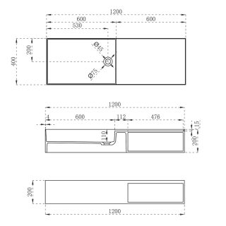 Раковина Solid Surface Vincea VWB-6S112MW, 1200*400*200, подвесная, цвет белый матовый