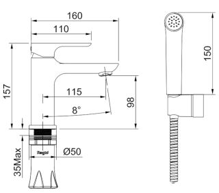 Смеситель для раковины с гигиеническим душем Raglo R03.12 хром