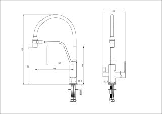 Смеситель для кухни Wonzon & Woghand WW-88458013-MB с гибким изливом и подключением фильтра чёрный матовый
