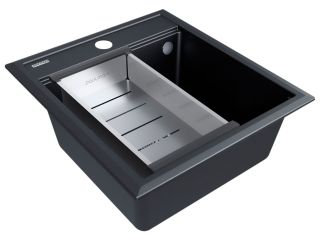 Комплект Paulmark: мойка Stepia 45 и коландер Advance PM114651-BLM+A375-BS чёрный металлик/брашированная нержавеющая сталь