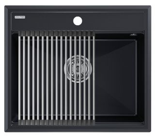 Комплект Paulmark: мойка Stepia 60 и ролл-мат Step PM115951-BLM+R375-BS чёрный металлик/брашированная нержавеющая сталь