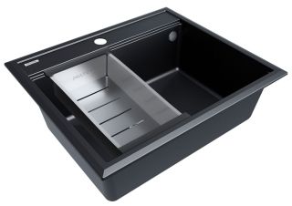 Комплект Paulmark: мойка Stepia 60 и коландер Advance PM115951-BLM+A375-BS чёрный металлик/брашированная нержавеющая сталь