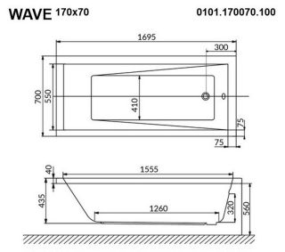 Гидромассажная ванна Whitecross Wave 0101.170070.100.RELAX.CR 170x70см Relax хром