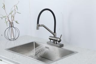 Смеситель для кухни Gappo G4098-9 с водопадом и гибким изливом оружейная сталь