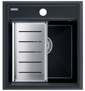 Комплект Paulmark: мойка Stepia 45 и коландер Advance PM114651-BLM+A375-BS чёрный металлик/брашированная нержавеющая сталь